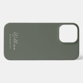 モダンSage Green Monogram Nameスクリプト iPhoneケース (裏面横)