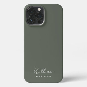 モダンSage Green Monogram Nameスクリプト iPhone 13 Pro Maxケース