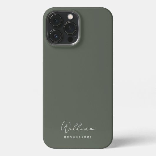 モダンSage Green Monogram Nameスクリプト iPhoneケース (裏面)