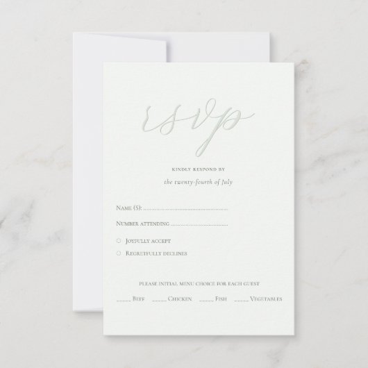 モダンSage Green QRコードイニシャル結婚 出欠カード (正面)