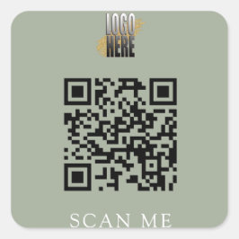 モダンSage Green QR Code Business Logo スクエアシール