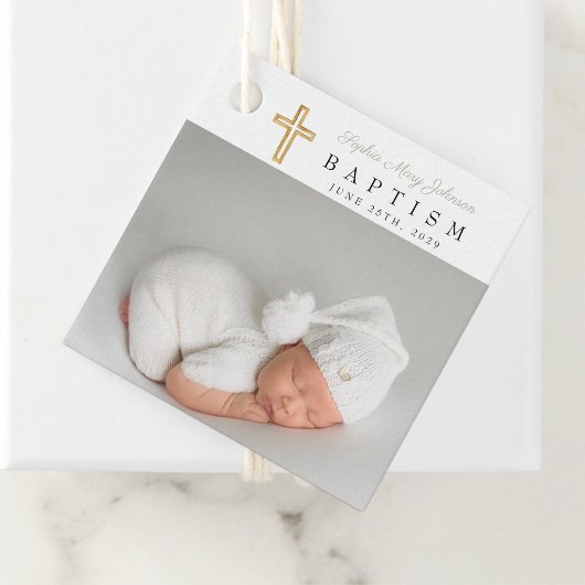 モダンSage Green Scriptフォトバプテスマ フェイバータグ