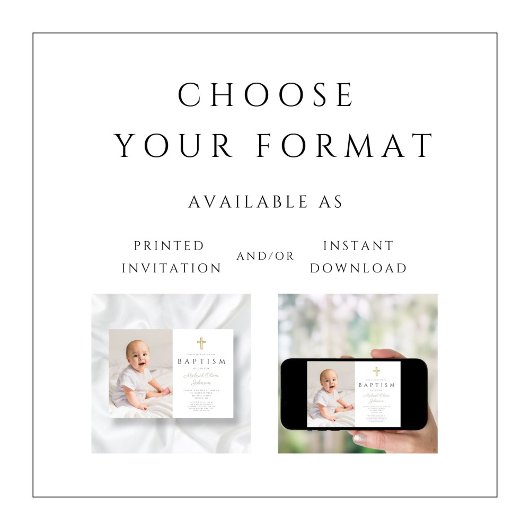 モダンSage Green Script Cross Photo Baptism 招待状