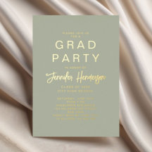 モダンSage Green Script Graduation Party金ゴールド
