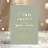 モダンSage Green Script Graduation Party金ゴールド 箔招待状