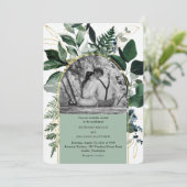 モダンSage Green Waterカラー葉の写真結婚s 招待状 (スタンド正面)