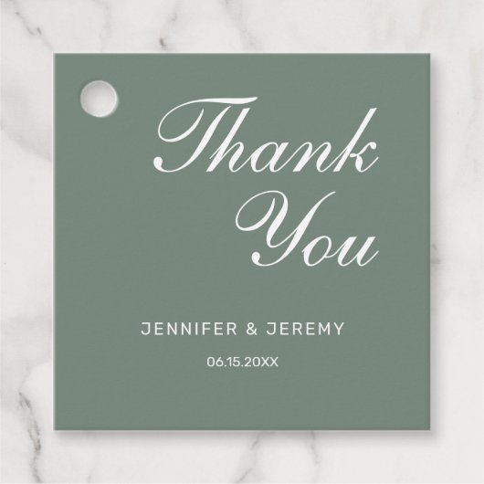 モダンSage Green White Script Minimalist結婚 フェイバータグ (正面)