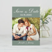 モダンSage Green White Script Photo 結婚's セーブザデート (スタンド正面)