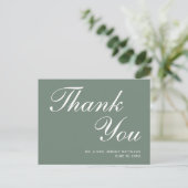 モダンSage Green White Script's 結婚 Thank You ポストカード (スタンド正面)