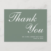 モダンSage Green White Script's 結婚 Thank You ポストカード (正面)