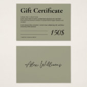 モダンSage Logo Business Gift Certificate (正面&裏面)