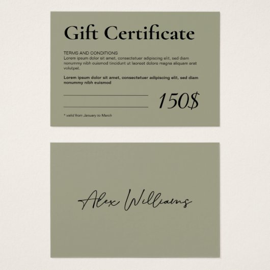 モダンSage Logo Business Gift Certificate (正面&裏面)