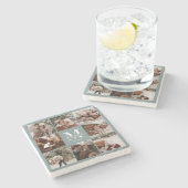 モダンSage Monogramイニシャルファミリー名&写真 ストーンコースター (横)