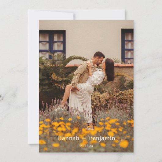 モダンScriptのミニマルArch QRコー結婚ド写真 招待状 (裏面)