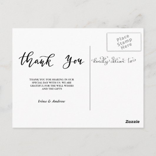 モダンScriptの写真に結婚感謝 ポストカード (裏面)