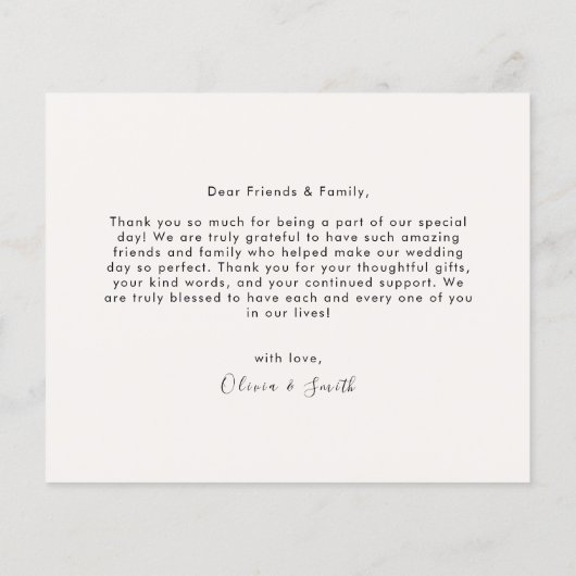 モダンScriptの結婚写真サンキューカード (裏面)