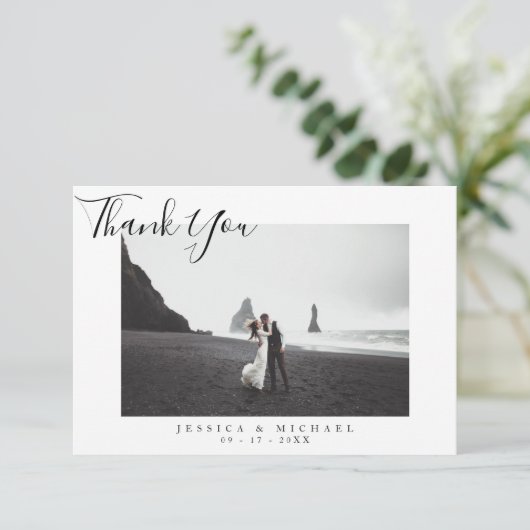 モダンScriptの結婚写真サンキューカード サンキューカード (スタンド正面)