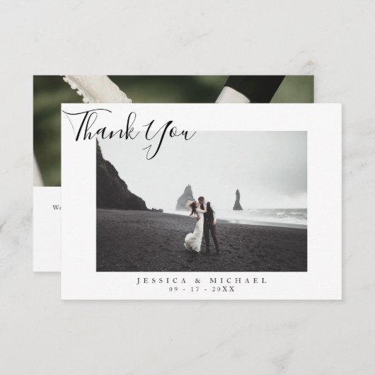 モダンScriptの結婚写真サンキューカード サンキューカード (正面/裏面)