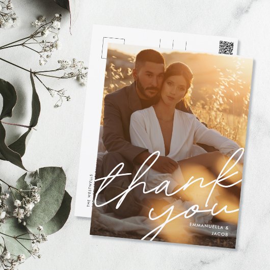 モダンScriptの結婚写真サンキューカード ポストカード