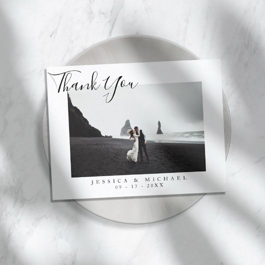 モダンScriptの結婚写真サンキューカード ポストカード