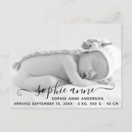 モダンScriptエレガント Photo Birth Announcement ポストカード