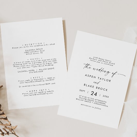 モダンScriptカジュアル Groomsの親結婚の 招待状