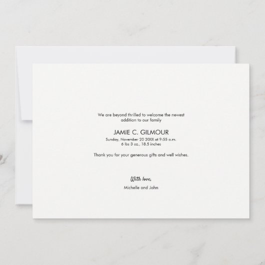 モダンScriptベビー写真 案内状 (裏面)