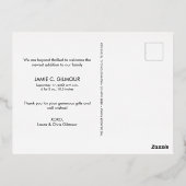 モダンScript感謝していベビー写真誕生シック金ゴールド 箔シーズンポストカード (裏面)