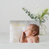 モダンScript感謝していベビー写真誕生シック金ゴールド 箔シーズンポストカード (立ち正面)