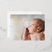 モダンScript感謝していベビー写真誕生シック金ゴールド 箔シーズンポストカード (正面/裏面)