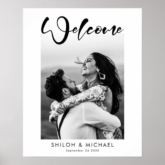 モダンScript結婚の写真の歓迎サイン ポスター (正面)