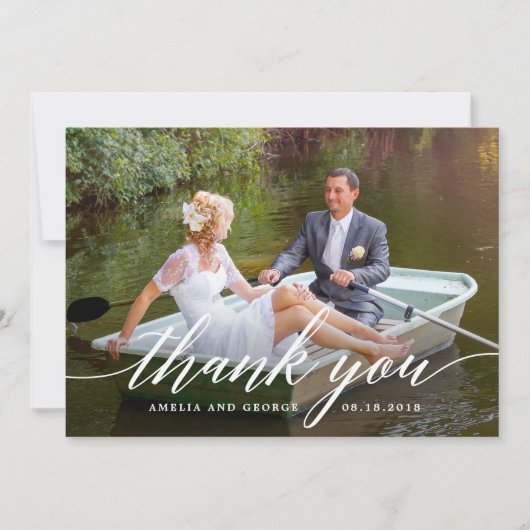 モダンScript結婚's Thank You Photo Card サンキューカード (正面)