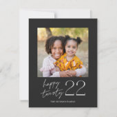 モダンScript ミニマル Happy 2022フォトホリデーカー シーズンカード (正面)