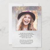 モダンScript 2フォト金ゴールドグリッター卒業Anno 案内状 (裏面)