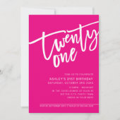 モダンSCRIPT 21歳の誕生日パーティーピンク白タイプ 招待状 (正面)