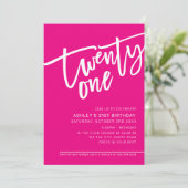 モダンSCRIPT 21歳の誕生日パーティーピンク白タイプ 招待状 (スタンド正面)