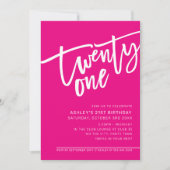 モダンSCRIPT 21歳の誕生日パーティーホットピンクホワイト 招待状 (正面)