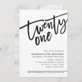 モダンSCRIPT 21歳の誕生日パーティー白黒 招待状 (正面/裏面)