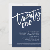 モダンSCRIPT 21th誕生日パーティーダークネイビーブルー 招待状 (正面)