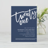 モダンSCRIPT 21th誕生日パーティーダークネイビーブルー 招待状 (スタンド正面)