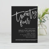 モダンSCRIPT 24th誕生日ブラックシルバーグリッター 招待状 (スタンド正面)