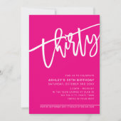 モダンSCRIPT 30th誕生日パーティーホットピンク白 招待状 (正面)