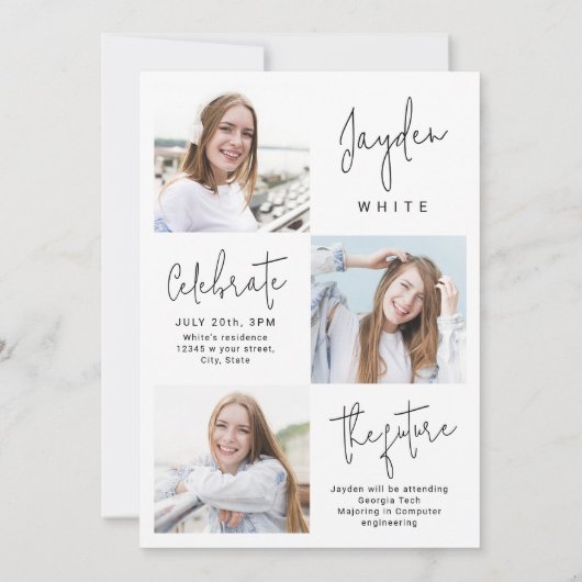 モダンScript 4写真卒業のお知らせ 招待状 (裏面)