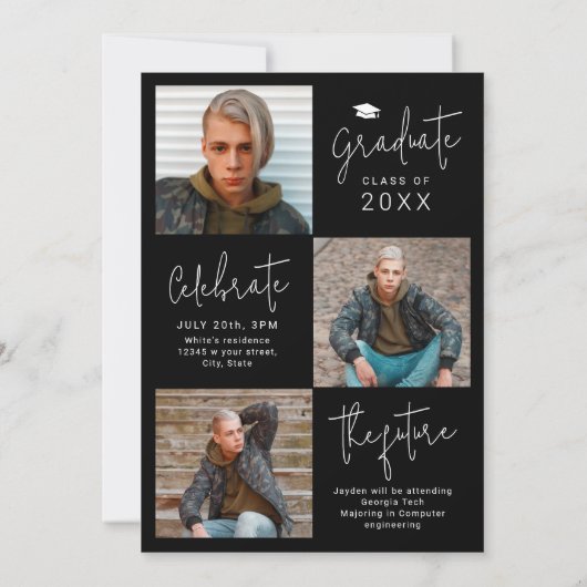 モダンScript 4写真卒業のお知らせ 招待状 (裏面)