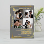 モダンScript 5エレガント Photo Grid Overlay結婚の 箔招待状 (立ち正面)
