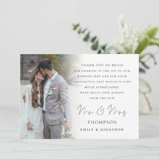 モダンScript 6写真結婚の感謝 カード (スタンド正面)