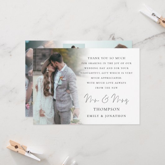 モダンScript 6写真結婚の感謝 カード (正面/裏面インサイチュ)