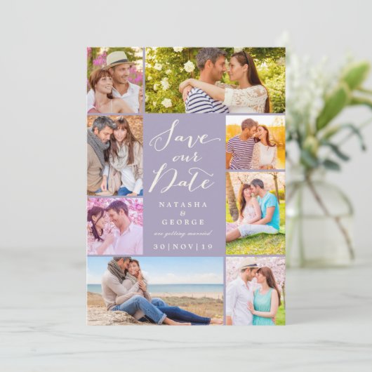 モダンScript 8数々の Photo日付の保存 招待状 (スタンド正面)