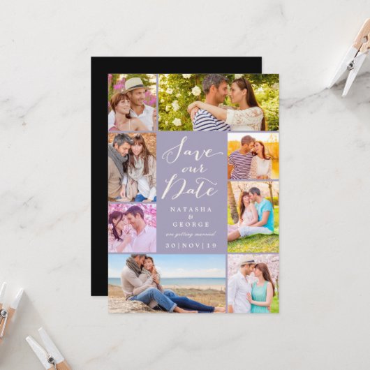 モダンScript 8数々の Photo日付の保存 招待状 (正面/裏面インサイチュ)