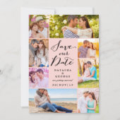 モダンScript 8数々の Photo日付の保存 招待状 (正面)